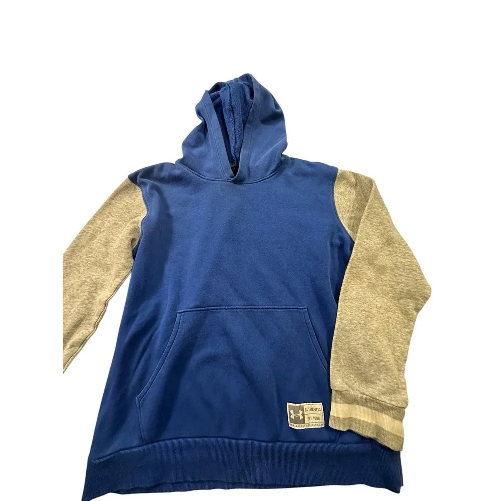 Under Armour Hoodie Boys XL Gray Blue Pullover Hooded‎ Long Sleeve Youth Top EUC
